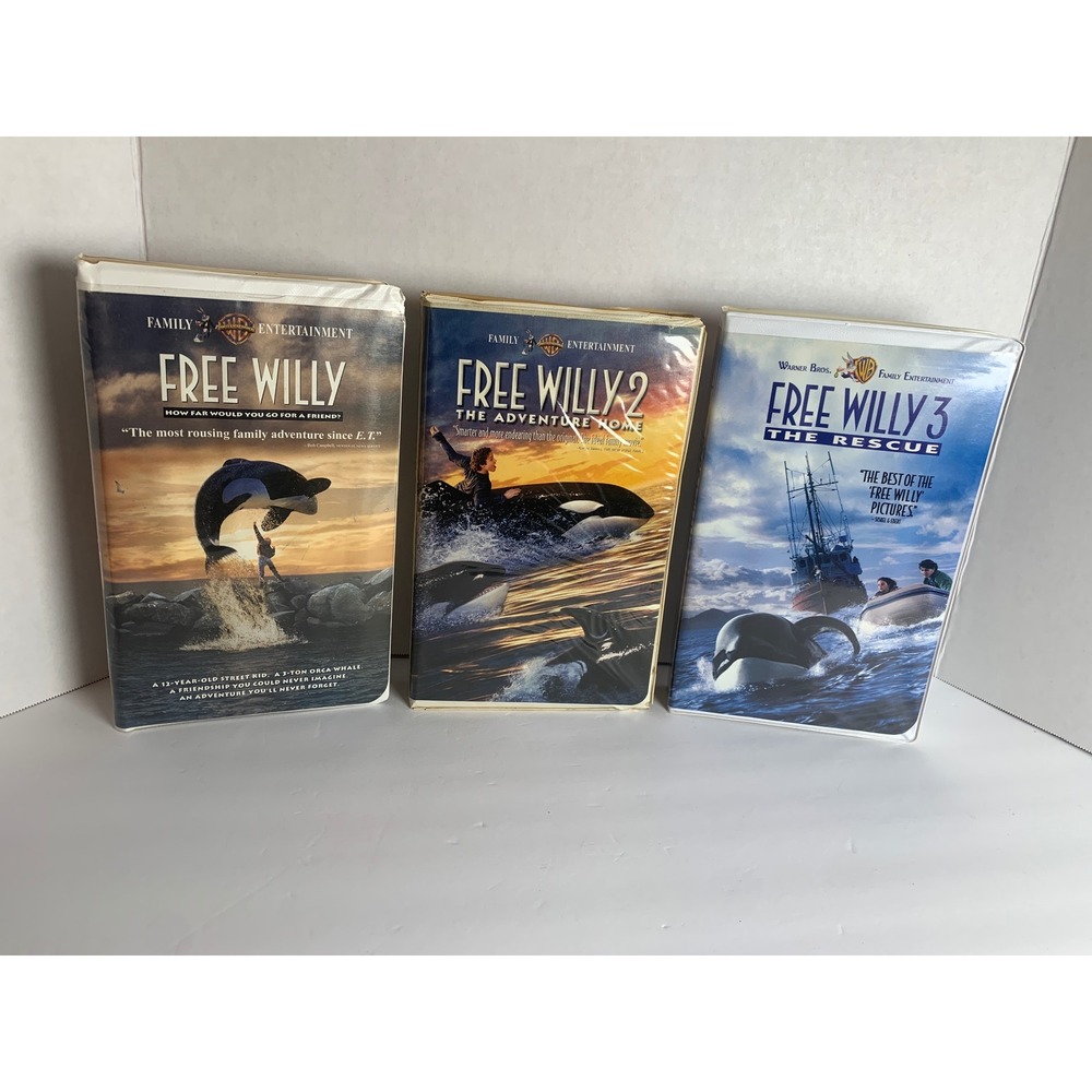 Free Willy VHS Trilogy Set 1 2 3 Warner Bros Family Entertainment Orca Movie Lot